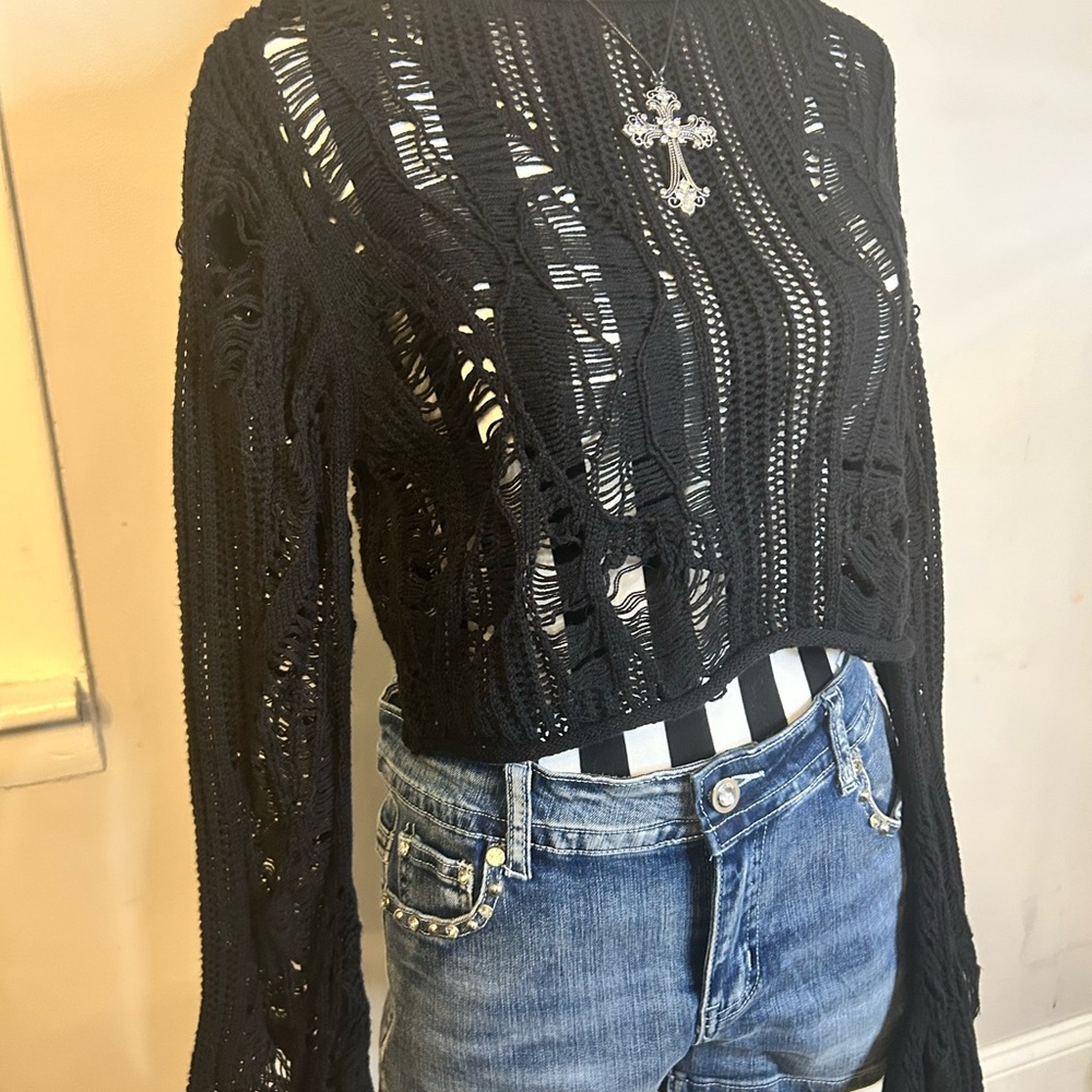 ❌Sold ❌ Killstar Black Distressed Knit Sweater XS - Picture 3 of 6